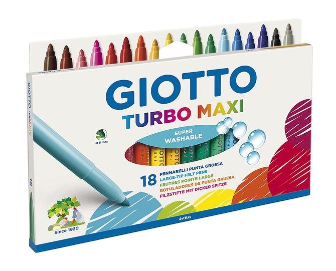 Giotto Turbo Maxi Faserschreiber im Kartonetui, 18 Farben sortiert