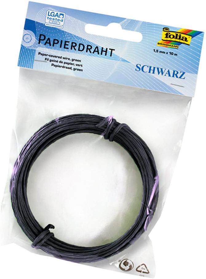 Papierdraht, 1,5 mm x 10 m, schwarz
