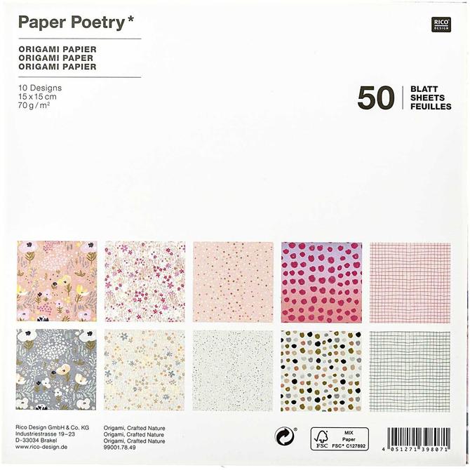 Motiv Origami Papier "Crafted nature", 15x15cm, 70g/qm, 50 Blatt 