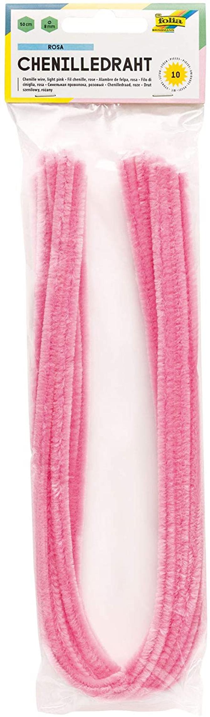 Chenilledraht, 50cm lang, Ø 8mm 10 Stück, rosa