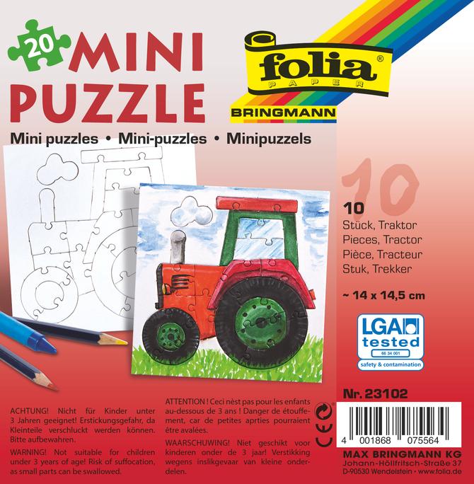 Mini Puzzle TRAKTOR extra stark, ca.14 x 14,5 cm, 20-teilig, 10 Stück, weiß