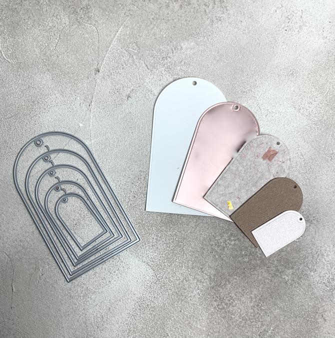 Stanzschablone Tags Anhänger Kuppel, bis 6,5x11cm, 5-tlg. 