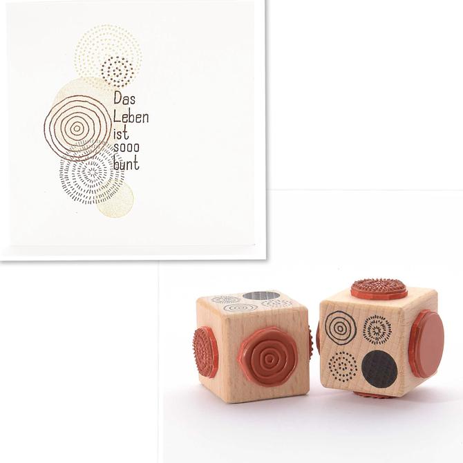 Holzstempel 4auf1 "kreisige Kreise klein", 4 Motive auf 1 Würfel, 3,5x3,5cm