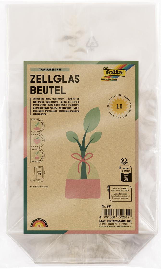 Cellophan Zellglas Beutel Bio M "Keksbeutel" für Topper , 11,5cm Breite,10 Stück
