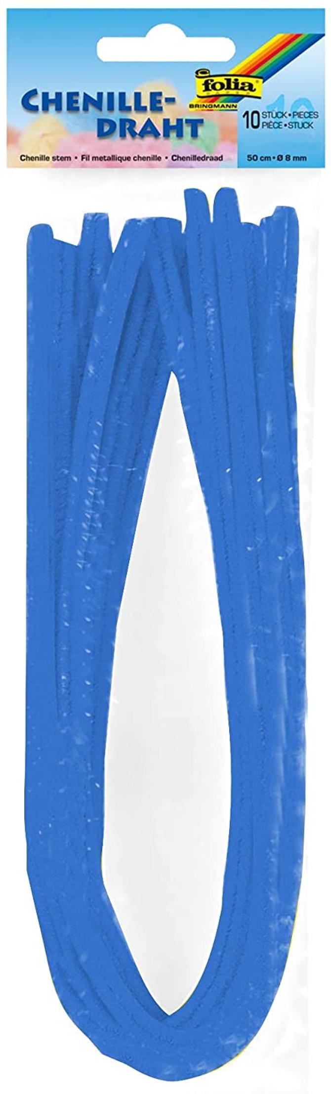 Chenilledraht, 50cm lang, Ø 8mm 10 Stück, mittelblau