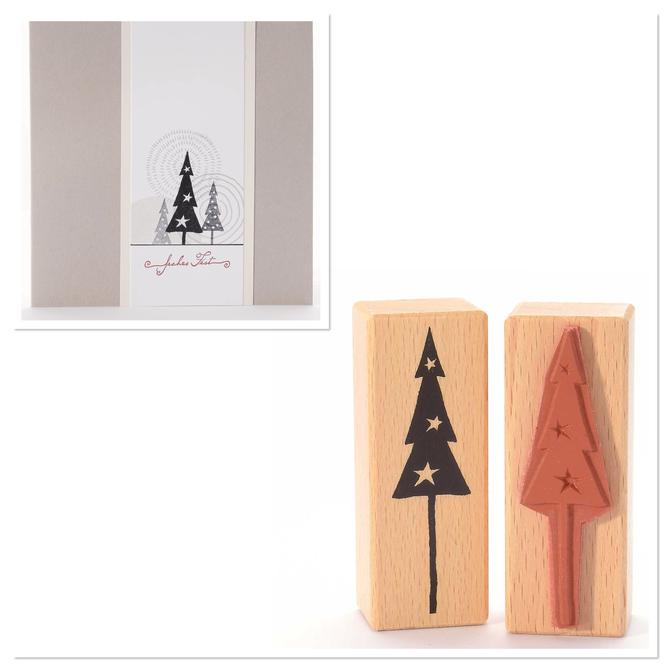 Holzstempel "Tannenbaum mit Sternen, 3x8cm