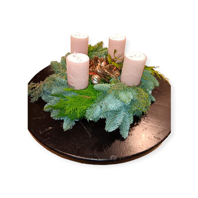 Innennlebenkranz M mit Weizenkorn-Kerzen in creme
