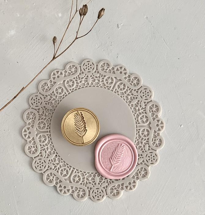 Wachssiegel Stempel Kopf "feines Blatt", D ca. 2,5cm