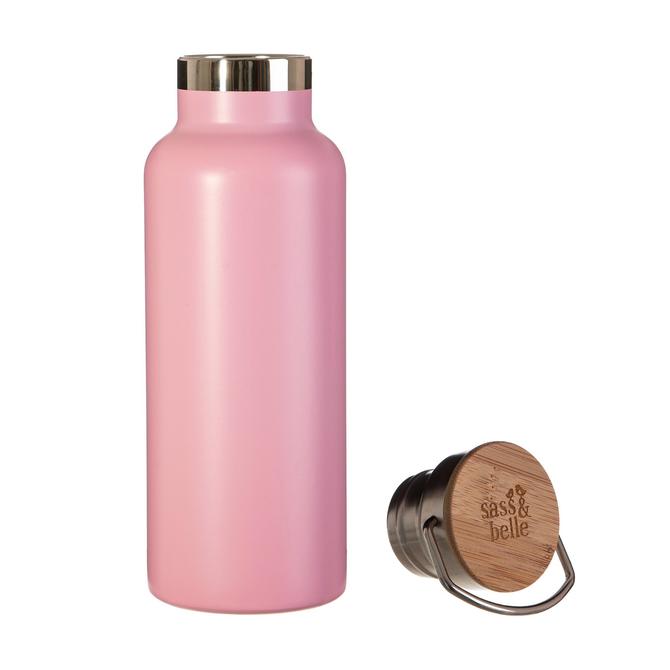 Edelstahl-Flasche mit Deckel aus Bambus - Pink