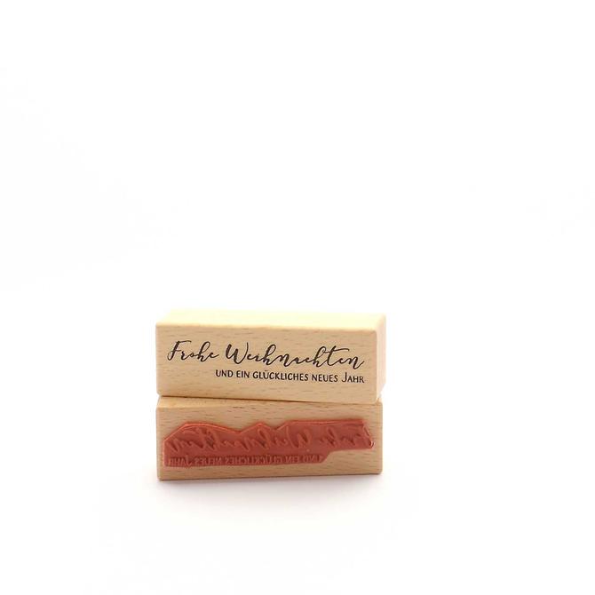 Holzstempel "Frohe Weihnachten und ein gl. n. Jahr", 3x8 cm