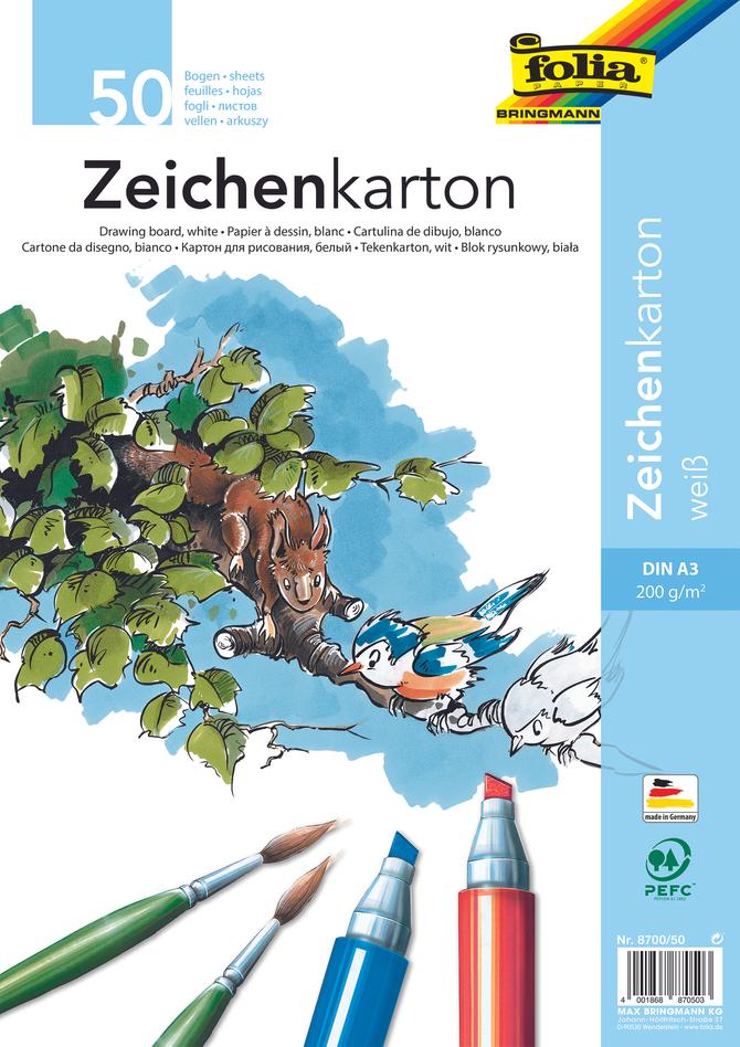 Zeichenkarton 200 g/m², DIN A3, 50 Bogen, weiß