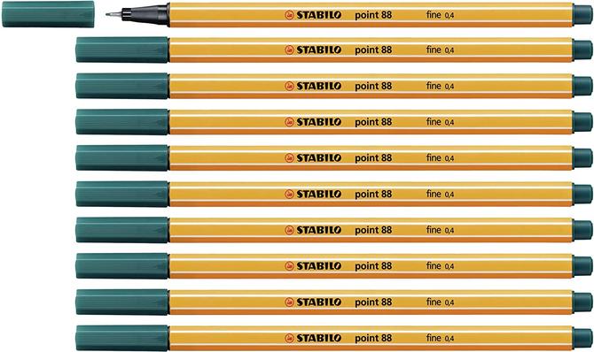 Stabilo point 88 - Fineliner - Packung mit 10 Stiften gleicher Farbe - tannengrün