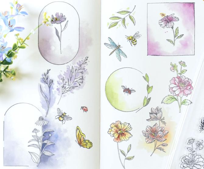 Clear Stamp Set "Florale Rahmen & kleine Blumen by Willow W.", 18-tlg, 12,7x20,3cm 