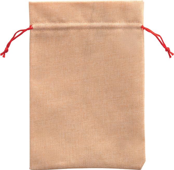 Beutel in Juteoptik (Nikolaus-Sack),  17 x 25 cm, natur, mit rotem Kordelzug