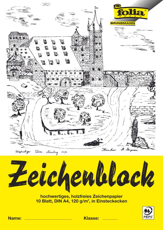 Zeichenblock mit Leinenecken 120g/m², DIN A4, 10 Blatt, weiß