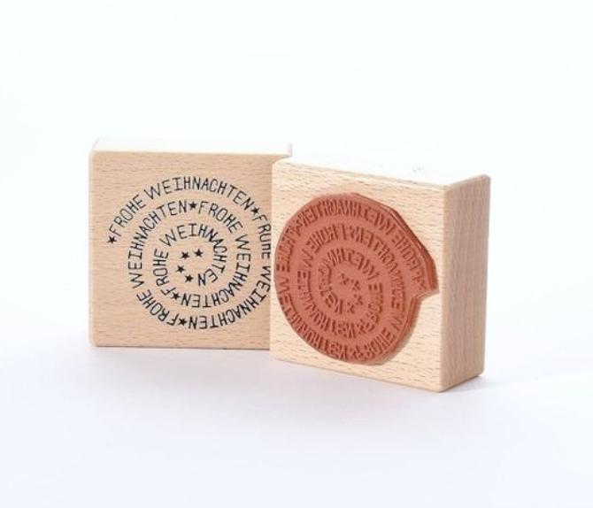Holzstempel "Frohe Weihnachten in Spirale", 6x6 cm