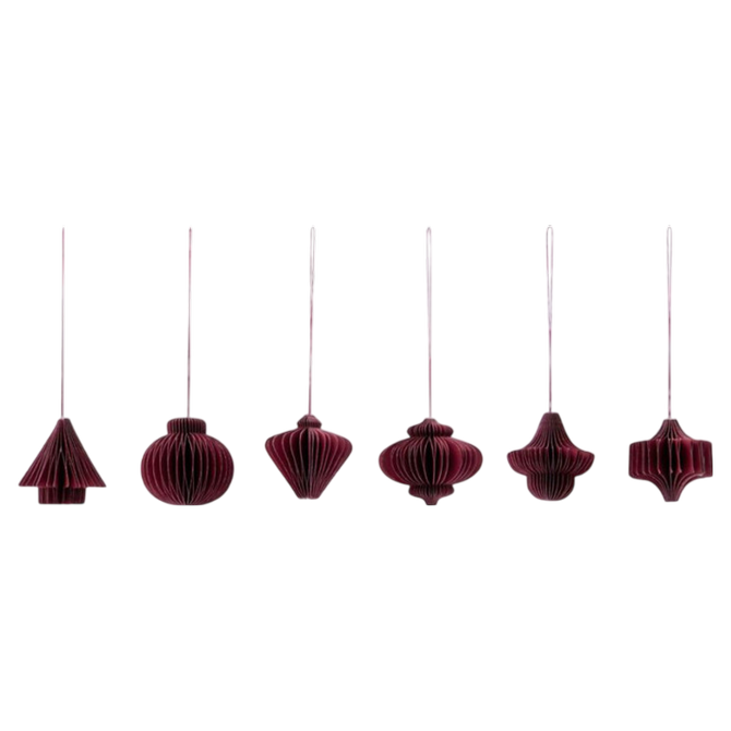 6fach sortierte Ornamente "Comb" in Weinrot von House Doctor