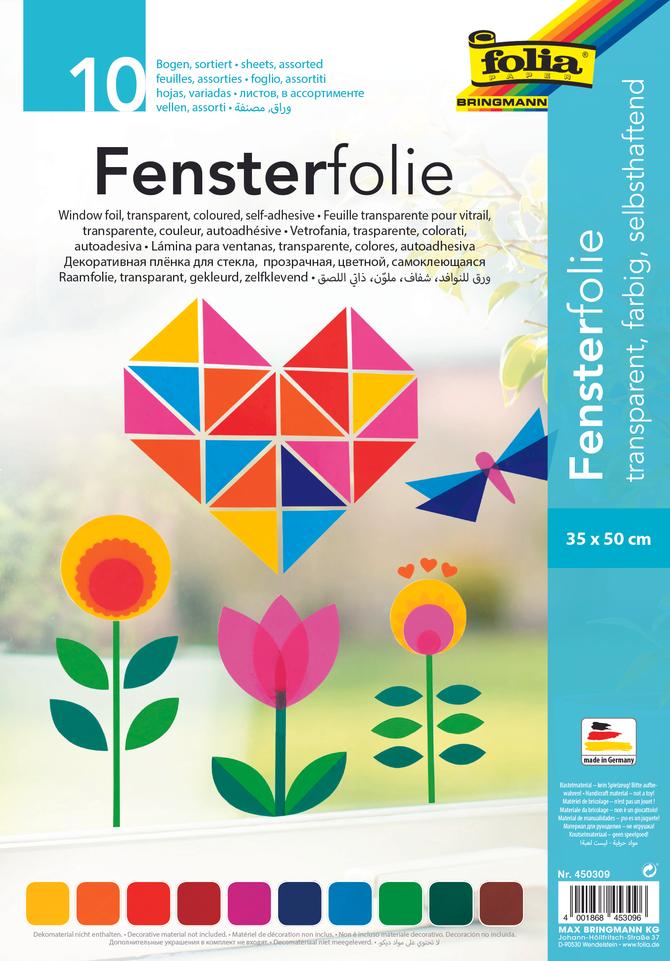 Fensterfolie, 35 x 50 cm, 10 Bogen, farbig sortiert