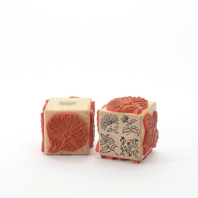 Holzstempel 4auf1 "Florale Vintage Ornamente", 4 Motive auf 1 Würfel, 5x5cm 