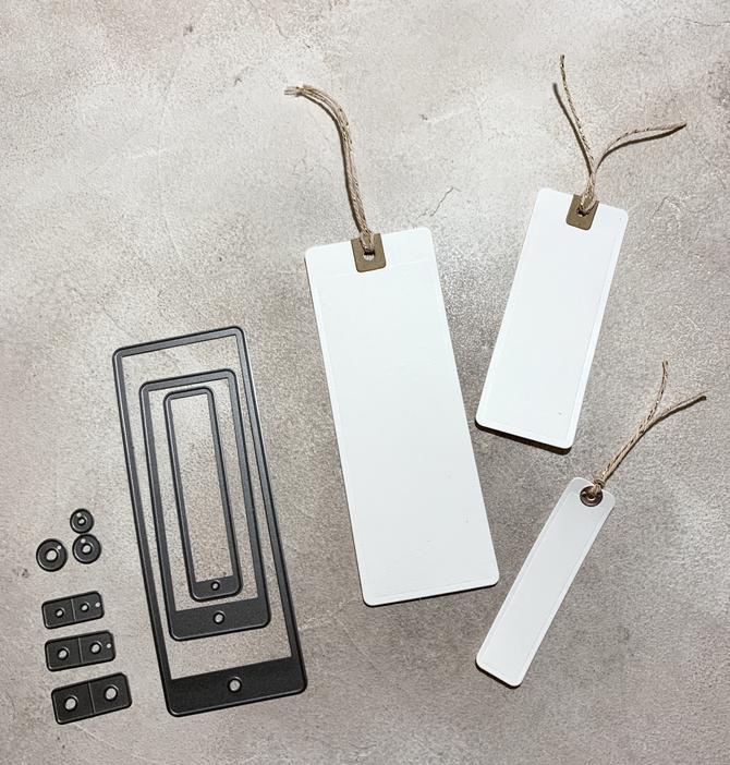 Stanzschablone Label Etiketten tags Anhänger XL, bis 5,5x15cm