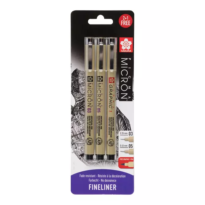 Pigma Micron Fineliner "schwarz" Zeichen Set, Größen 03-05-Grafik1, 3-tlg. 