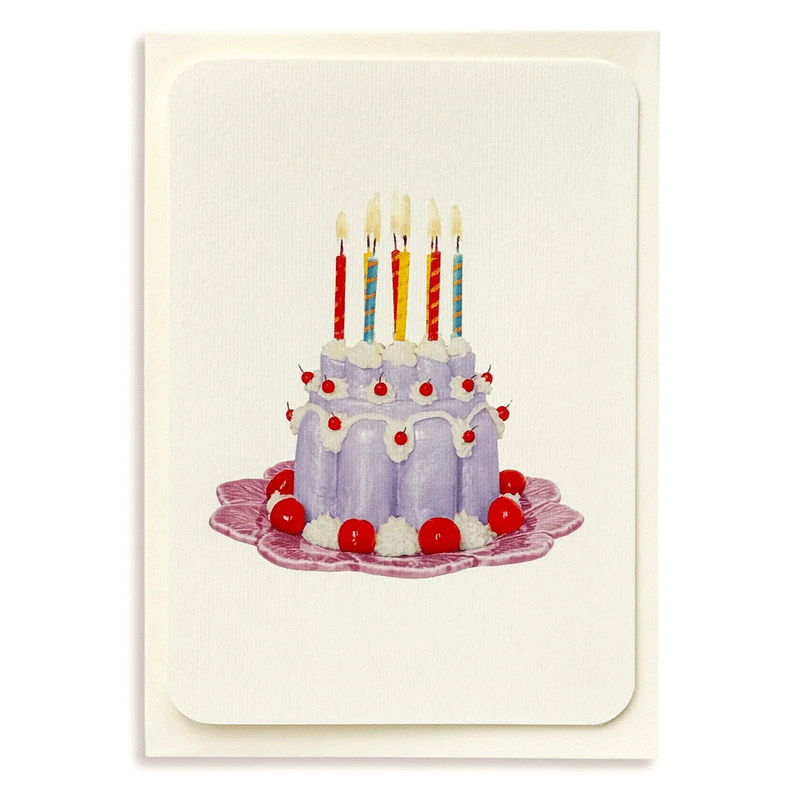 Geburtstagskarte Puddingtorte Flieder / Lavender Cream Blancmange Birthday Card | Goldgeprägtes Etikett / Gold foil embossed label | Artikelnummer: canonbury_lavender