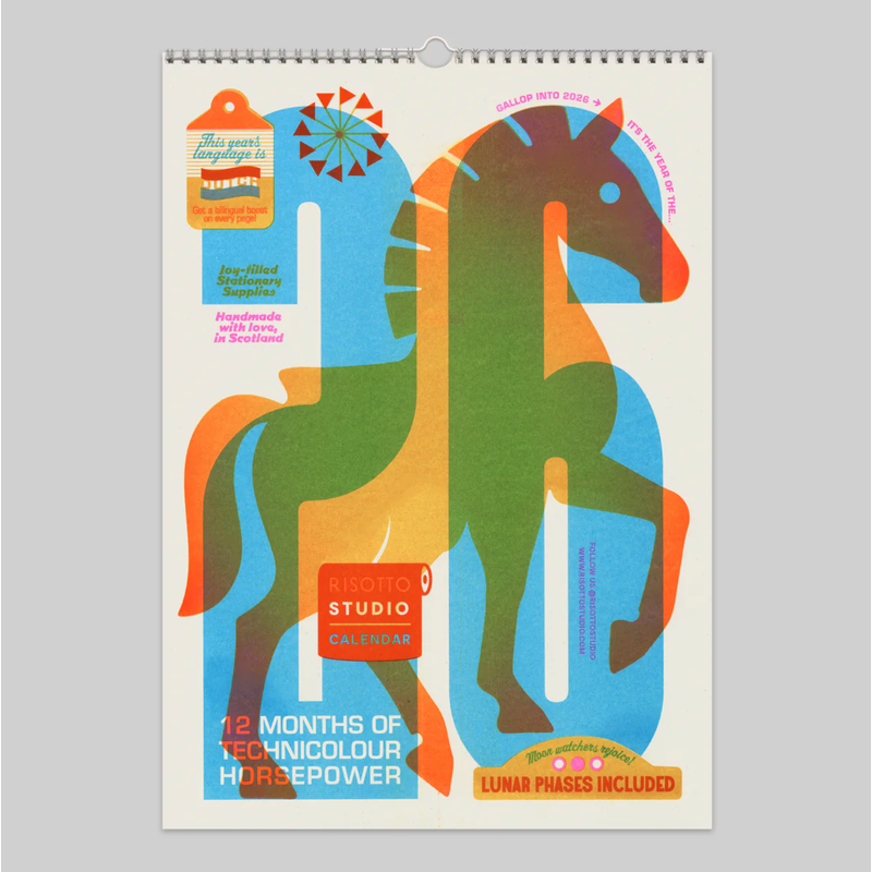 2026 Risographie Monatskalender / 2026 Risograph Monthly Calendar | 29,7 x 42 cm | Artikelnummer: risotto_kalender2026
