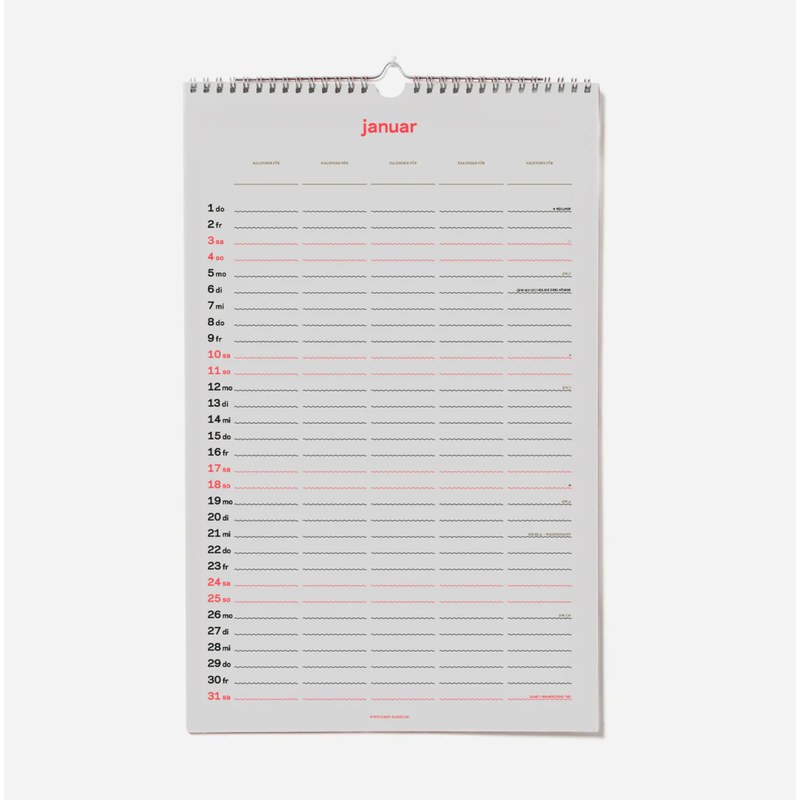 2026 Familienkalender / 2026 Monthly Family Planner  | mit 5 Spalten / with 5 rows | Artikelnummer: rikiki_familienkalender