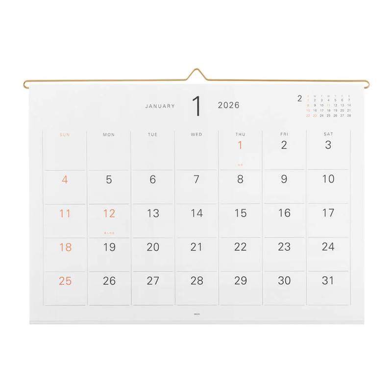 2026 Midori Bügel Monatskalender / 2026 Midori Hanger Monthly Calendar | 43,6 x 34,6 cm | Artikelnummer: midori_month_2026