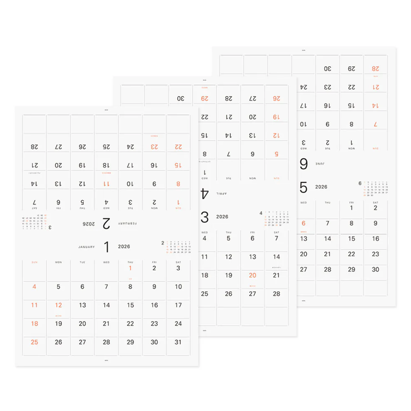 2026 Midori Bügel Monatskalender / 2026 Midori Hanger Monthly Calendar | 43,6 x 34,6 cm | Artikelnummer: midori_month_2026