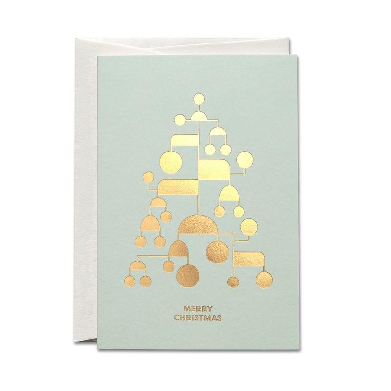Goldenes Mobilé Weihnachtskarte / Golden Mobile Christmas Card | Goldprägung / Gold foil embossing | Artikelnummer: HS_goldenmobile