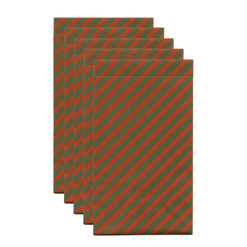 Gestreifte Blockbodenbeutel Dunkelorange & Dunkelgrün / Festive Striped Paper Bags | 1 Set à 5 Beutel / Pack of 5 Paper Bags | Artikelnummer: hop_beutel_rot_gruen