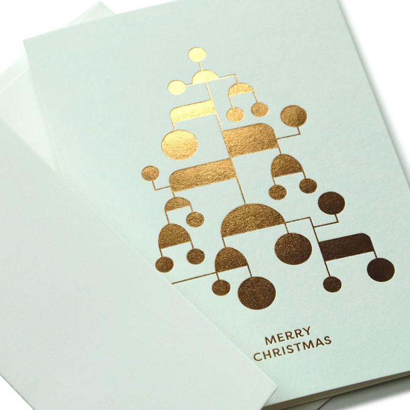 Goldenes Mobilé Weihnachtskarte / Golden Mobile Christmas Card | Goldprägung / Gold foil embossing | Artikelnummer: HS_goldenmobile