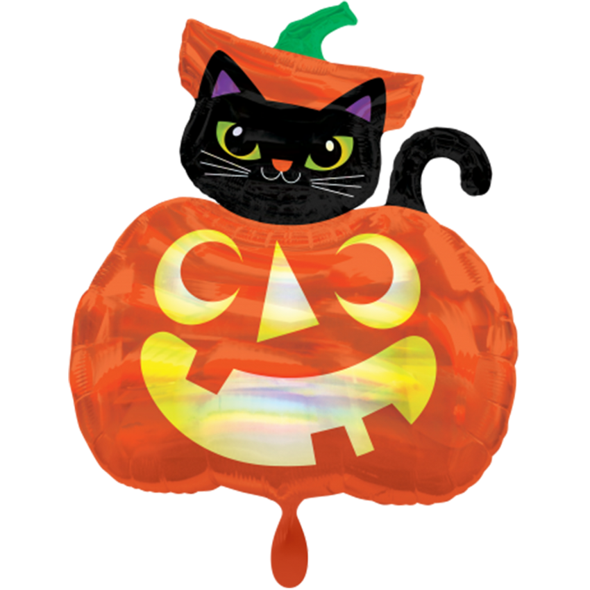 1 Ballon - Iridescent Cat and Pumpkin - Ø 71cm