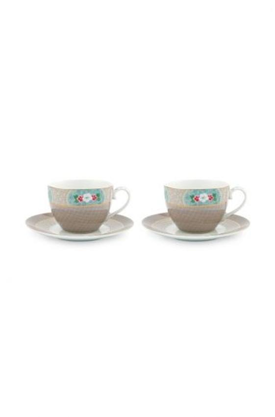 Blushing Birds Set, 2 Cappuccino Tassen & Untertassen, Farbe: Khaki, Geschenkset kaufen bei Deko Tirol 