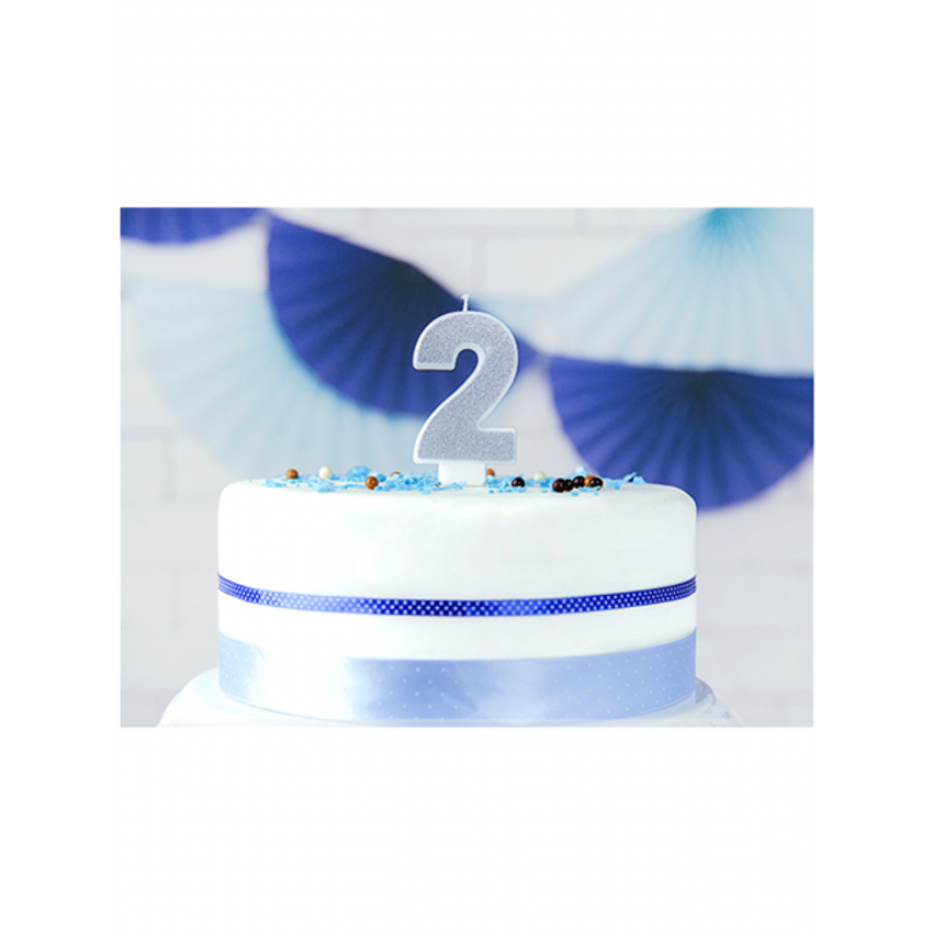  1 Kuchenkerze - Zahl 2 - Silber