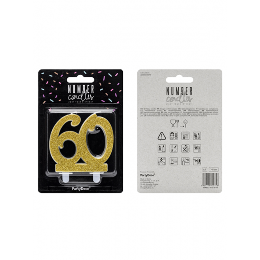 1 Kuchenkerze XL - Zahl 60 - Gold Glittery