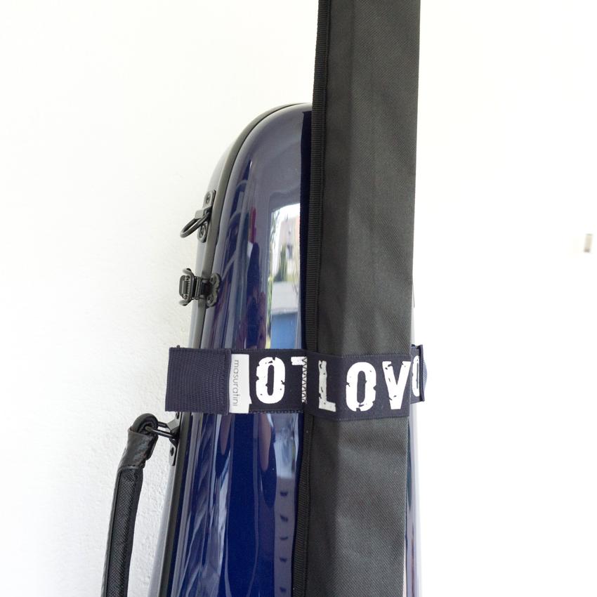 Set: Blue violin flight case, LOVE tape, bow case / Dunkelblaues Violin Travel Case, blaue LOVE-Bänder, Bogenetui