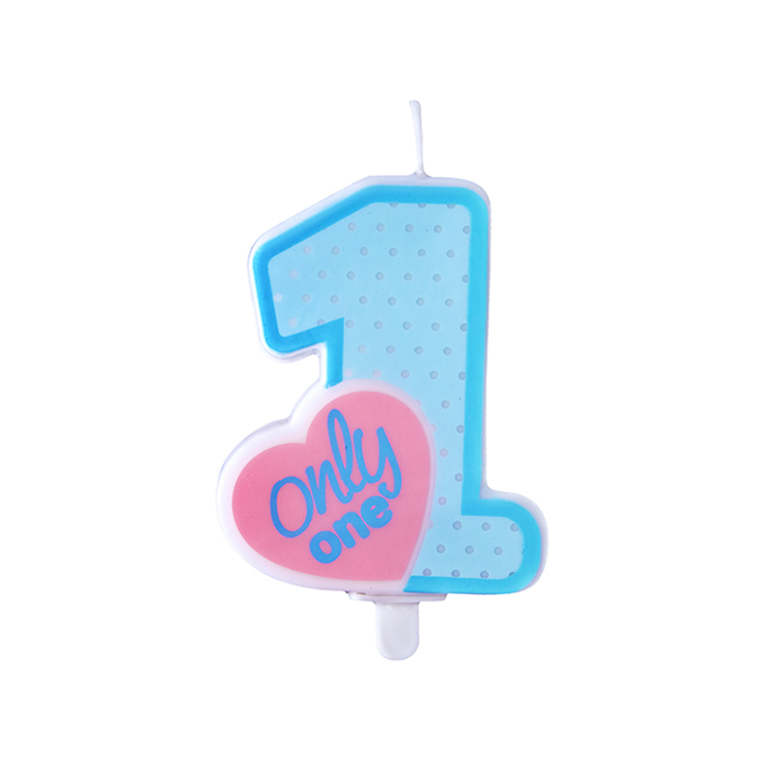 1 Kuchenkerze - Zahl 1 - Only One - Hellblau