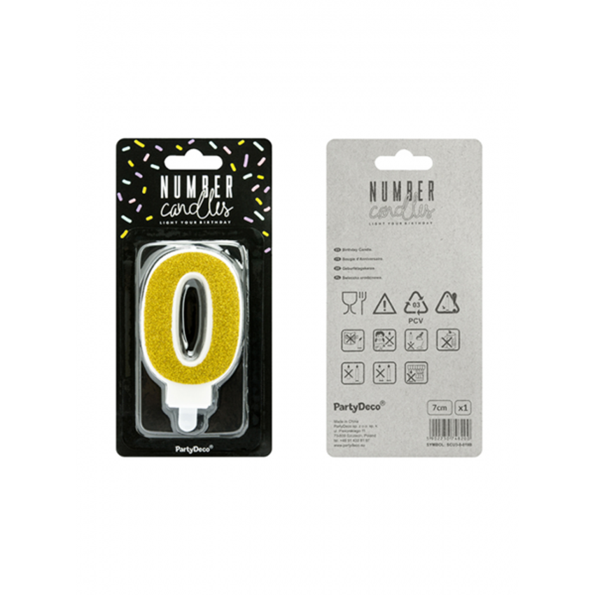 1 Kuchenkerze - Zahl 0 - Gold