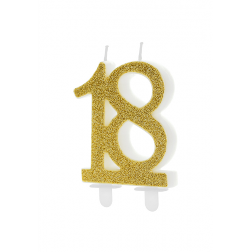 1 Kuchenkerze XL - Zahl 18 - Gold Glittery