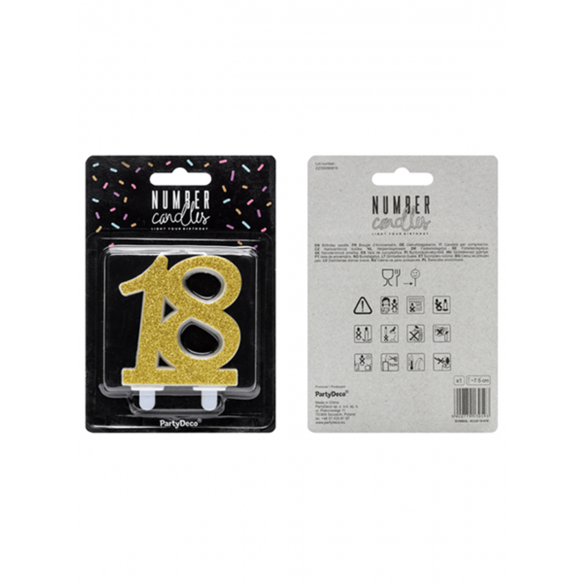 1 Kuchenkerze XL - Zahl 18 - Gold Glittery