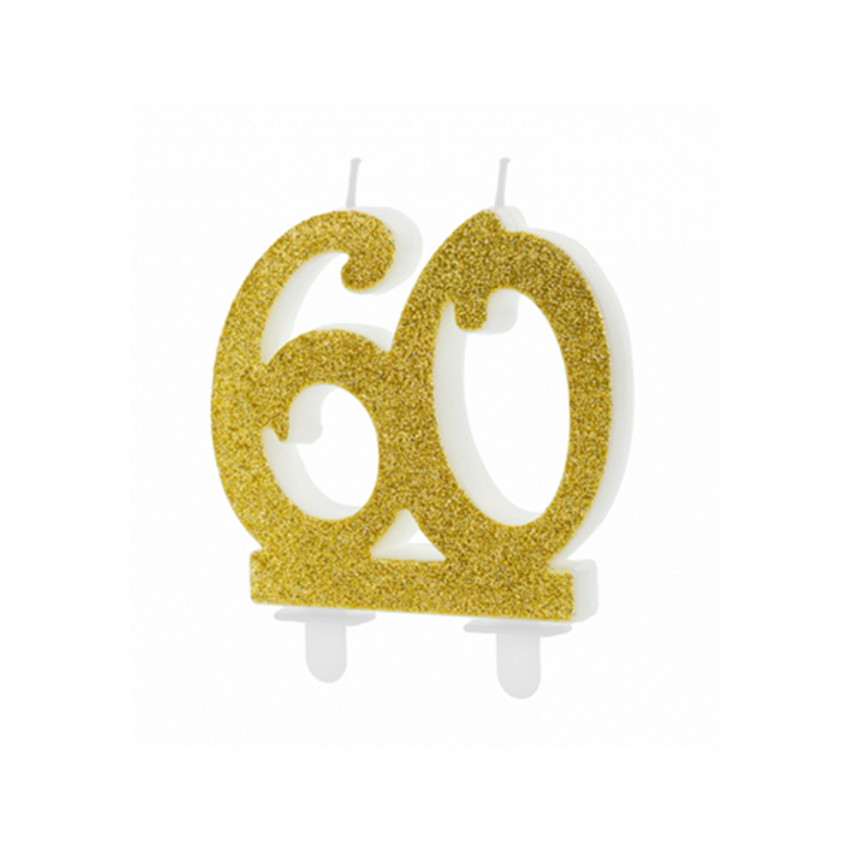 1 Kuchenkerze XL - Zahl 60 - Gold Glittery