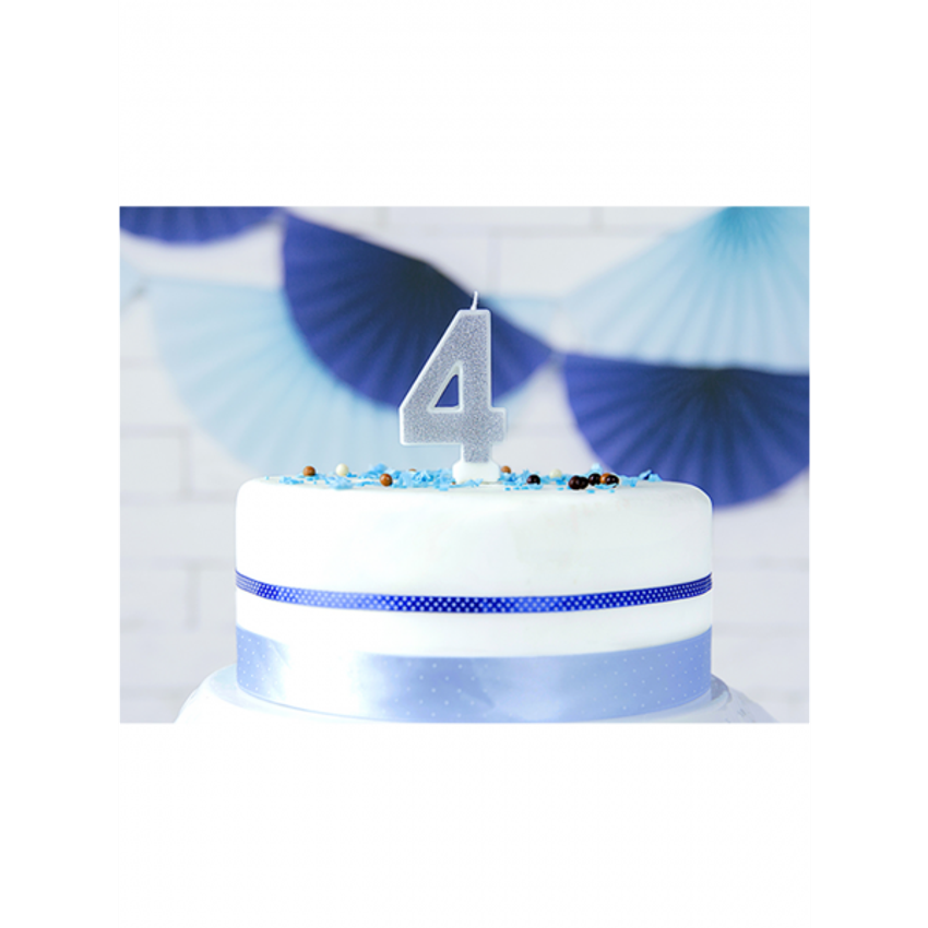  1 Kuchenkerze - Zahl 4 - Silber