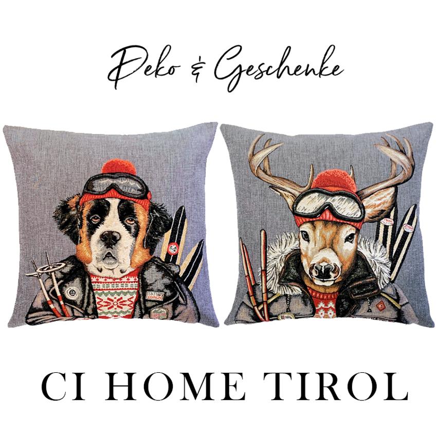 Kissen Bernhardiner + Hirsch Ski Freunde 45x45 Gobelin