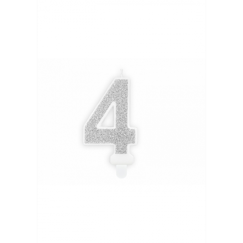  1 Kuchenkerze - Zahl 4 - Silber