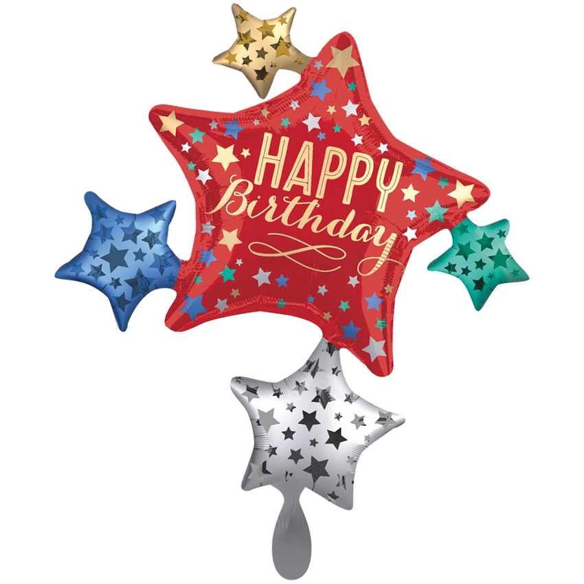1 Ballon XXL - Birthday Satin Star Cluster