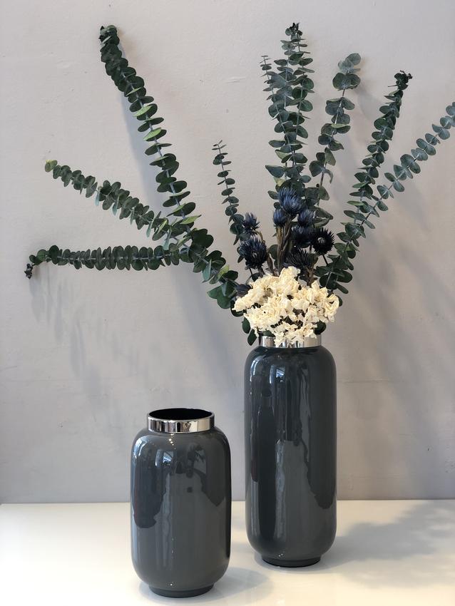 Vase Saigon, Metall Ring dunkelgrau/silber (Gr.S.L)