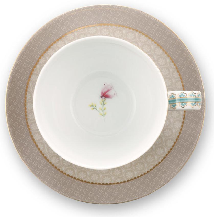 Blushing Birds Set, 2 Cappuccino Tassen & Untertassen, Farbe: Khaki, Geschenkset kaufen bei Deko Tirol 