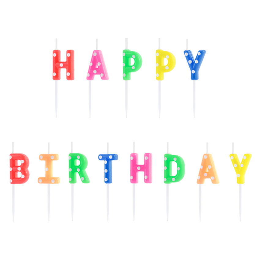 13 Kuchenkerzen - Happy Birthday - Bunt